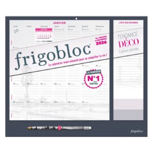 Frigobloc Mensuel 2026 Tendance déco Noir (de janv. à déc. 2026)