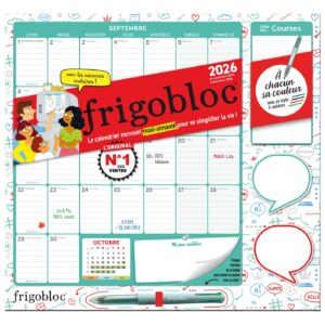 Frigobloc Mensuel 2026 avec un stylo 4 couleurs ! (de sept. 2025 à déc. 2026) - Edition 2025