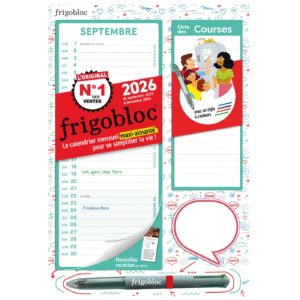 Mini Frigobloc Mensuel 2026 avec un stylo 4 couleurs ! (de sept. 2025 à déc. 2026) - Edition 2025
