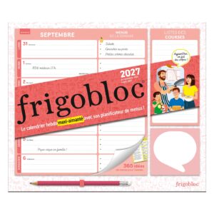 Frigobloc Hebdomadaire Planificateur de menus 2027 - Calendrier familial (de sept. 2026 à déc. 2027)