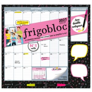 Frigobloc Mensuel Fluo 2027 - Calendrier organiseur familial (de sept. 2026 à déc. 2027)