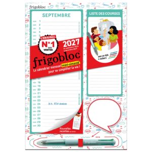 Mini Frigobloc Mensuel 4 couleurs 2027 - Calendrier organiseur familial (de sept. 2026 à déc. 2027)