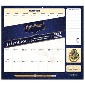 Frigobloc Mensuel 2027 Déco Harry Potter - Calendrier organiseur familial (de janv. à déc. 2027)