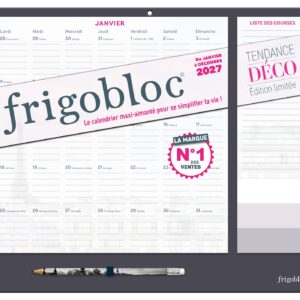 Frigobloc Mensuel 2027 Tendance déco Noir - Calendrier organiseur familial (de janv. à déc. 2027)