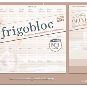Frigobloc Mensuel 2027 Tendance déco Beige - Calendrier organiseur familial (de janv. à déc. 2027)