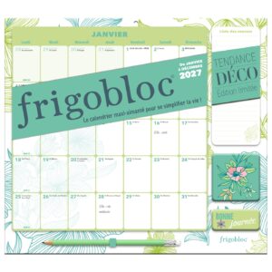 Frigobloc Mensuel 2027 Déco Végétal - Calendrier organiseur familial (de janv. à déc. 2027)