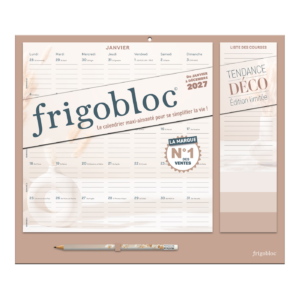 Frigobloc Mensuel 2027 Tendance déco Beige - Calendrier organiseur familial (de janv. à déc. 2027)