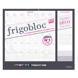 Frigobloc Mensuel 2027 Tendance déco Noir - Calendrier organiseur familial (de janv. à déc. 2027)