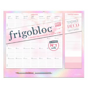 Frigobloc Mensuel 2027 Tendance déco Rose - Calendrier organiseur familial (de janv. à déc. 2027)